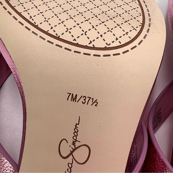 Jessica Simpson Size‎ 7 Zayde Metallic Barbie Pink Slip On Sandals Heels Shoes - Picture 14 of 16